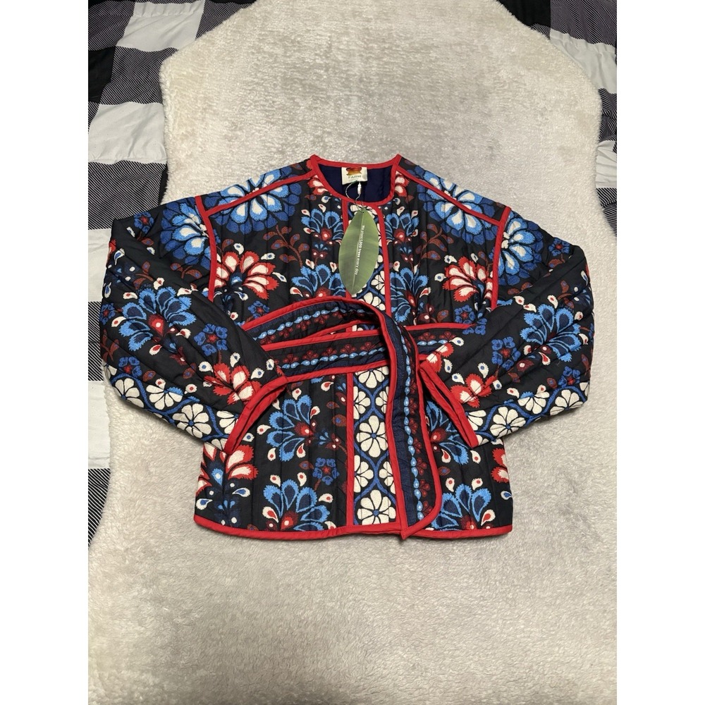 Farm Rio Latina Scarf Black Jacket Womens Quilted Size Small Floral NWT